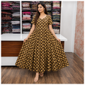 Women's Brown Cotton Printed Anarkali Dress