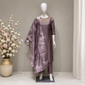 Women's Mauve Cotton Embroidered Kurta Pant Set with Dupatta