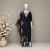 Women's Black Cotton Embroidered Kurta Pant Set with Dupatta