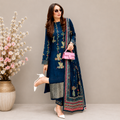 Navy Blue Embroidered Straight Kurta Set with Printed Dupatta