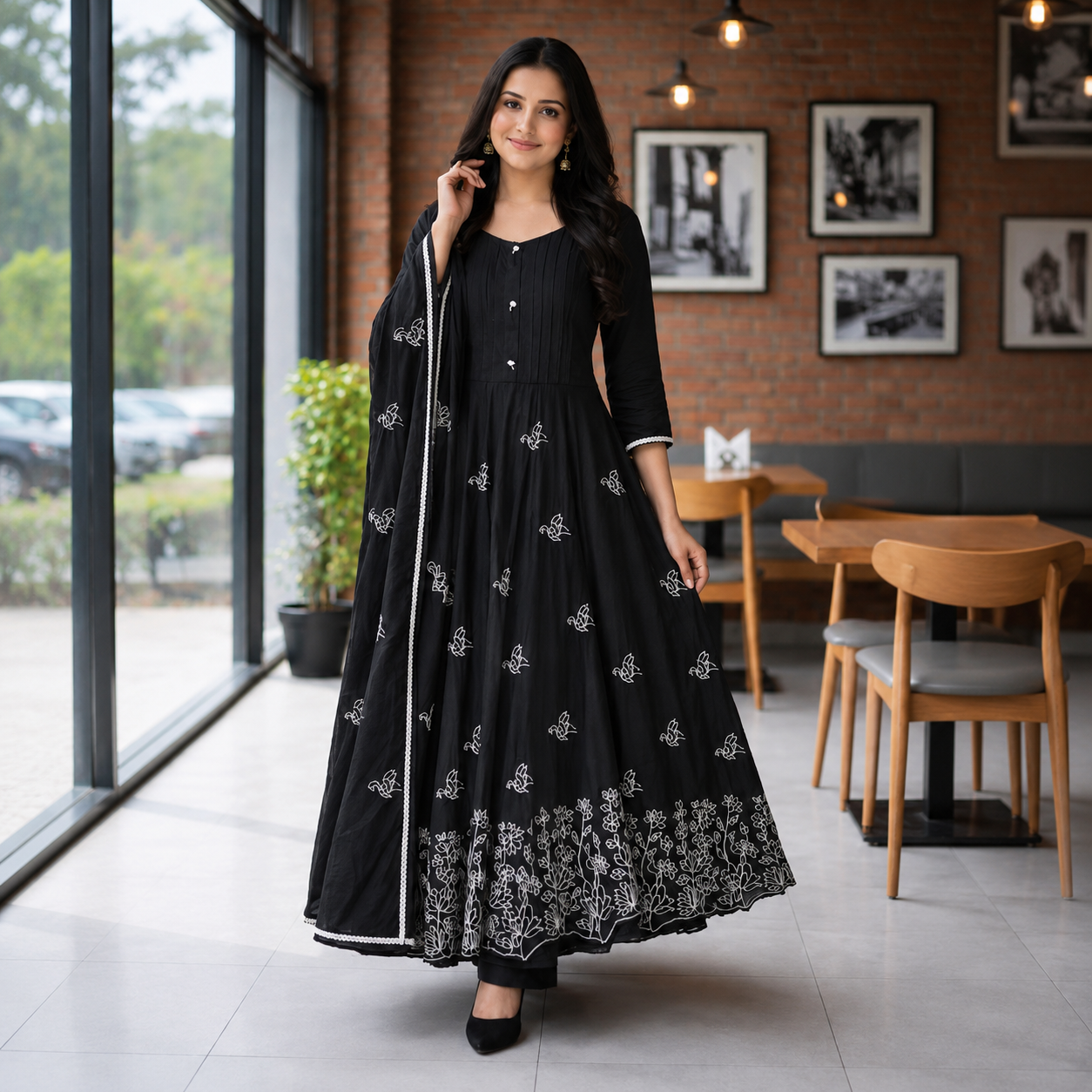 Black Embroidered Anarkali Suit Set with Dupatta