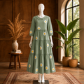 Women's Sage Green Floral Printed Tiered Maxi Dress