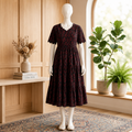 Women's Black Printed Tiered Midi Dress