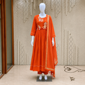 Women's Orange Embroidered Anarkali Kurta Set with Dupatta