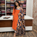 Women's Orange Cotton Straight Kurta Set with Dupatta