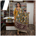 Women's Mustard Yellow Cotton Straight Kurta Set with Printed Dupatta